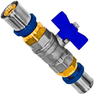 Press-Fitting für Mehrschichtverbundrohr MegaHaustechnik > Kugelhahn blau (i-i) Ø 16,0 x 2,0mm