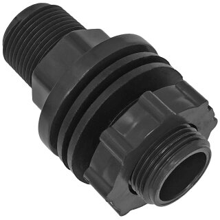 Gewinde-Fittings aus Kunststoff > Tankdurchführung mit 2x Außengewinde (AG-AG) Loch Ø Tank=21mm AG=1/2 Zoll