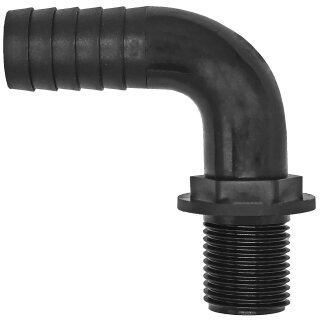 Gewinde-Fittings aus Kunststoff > Winkelschlauchtülle mit langem Außengewinde + Schlauchtülle (AG-Tülle) 3/4" AG x Tülle Außen Ø 20mm